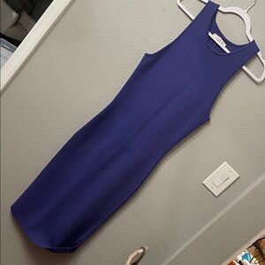 OROTON Australia Royal Blue Bodycon Dress Midi Stretch Shape Hugging Knit •
